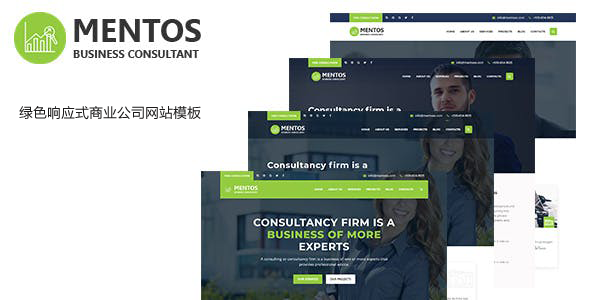 綠色大氣商業諮詢公司網站Bootstrap模板